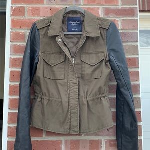Army Green and Leather Sleeve Jacket size S